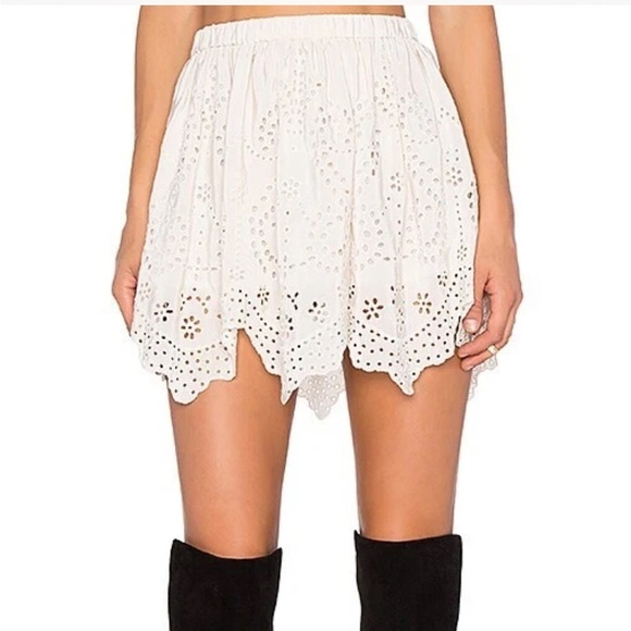 Ulla Johnson Mini Skirt Ivory Silk Embroidered Eyelet Scalloped Hem Sz 4 - Picture 1 of 9